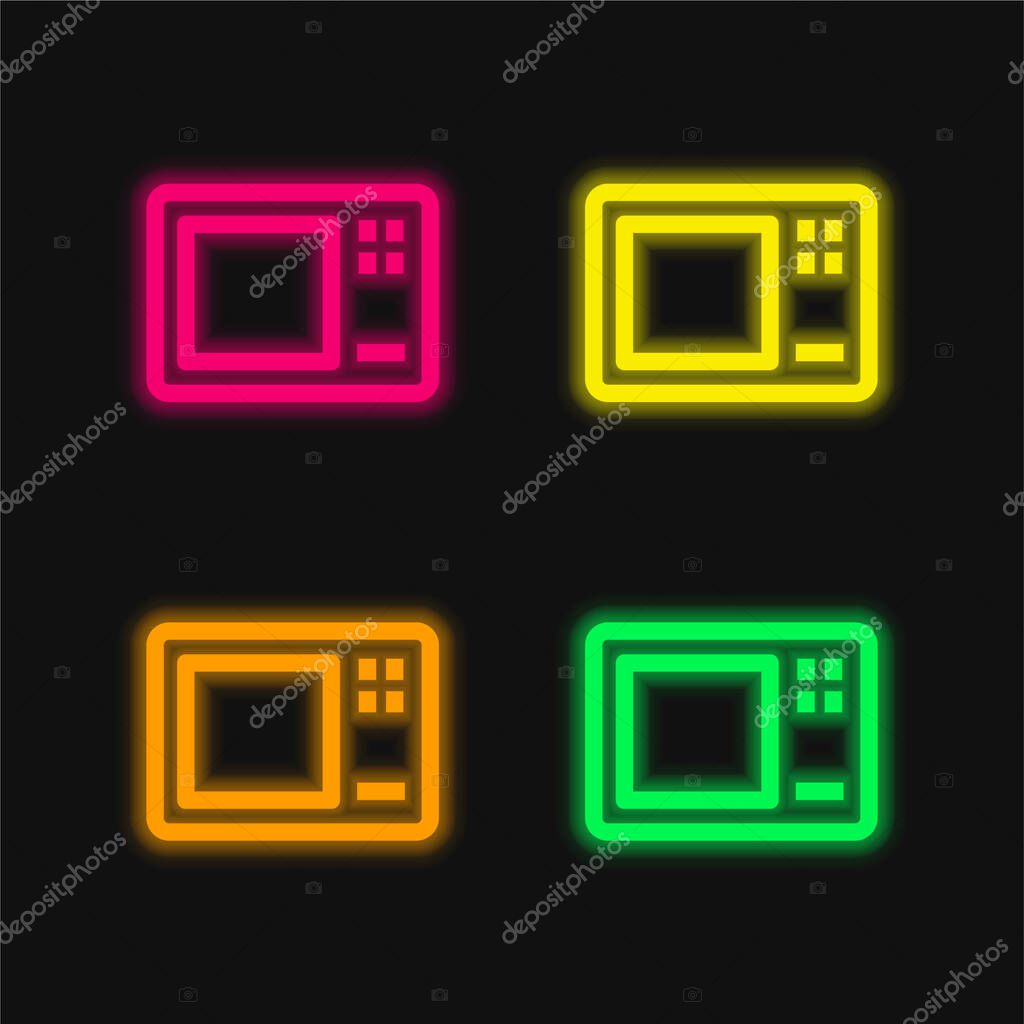 Big Microwave Oven four color glowing neon vector icon