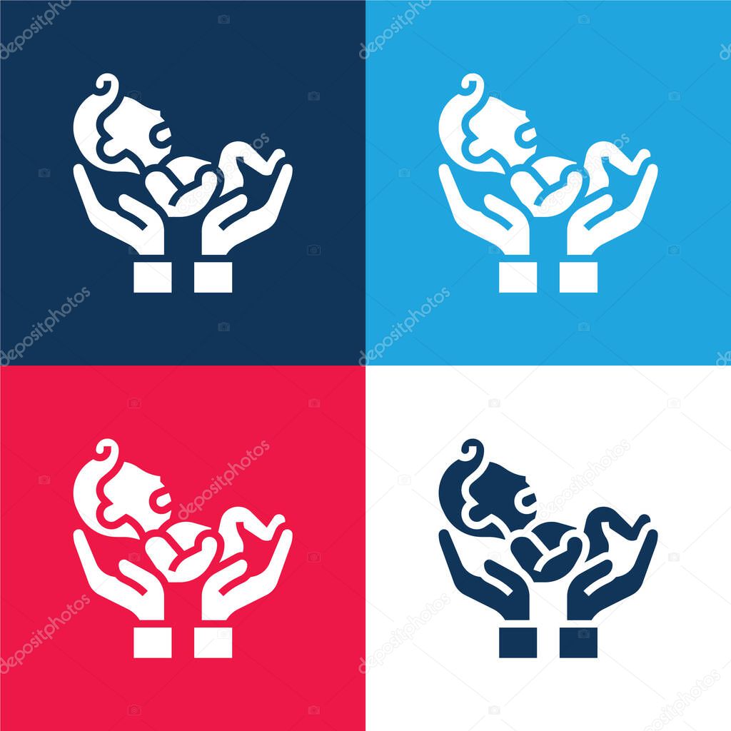 Baby blue and red four color minimal icon set