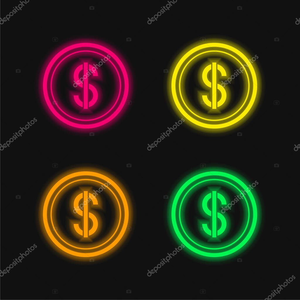 American Dollar four color glowing neon vector icon