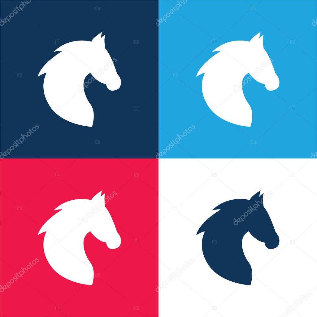 Black Head Horse Side View With Horsehair blue and red four color minimal icon set