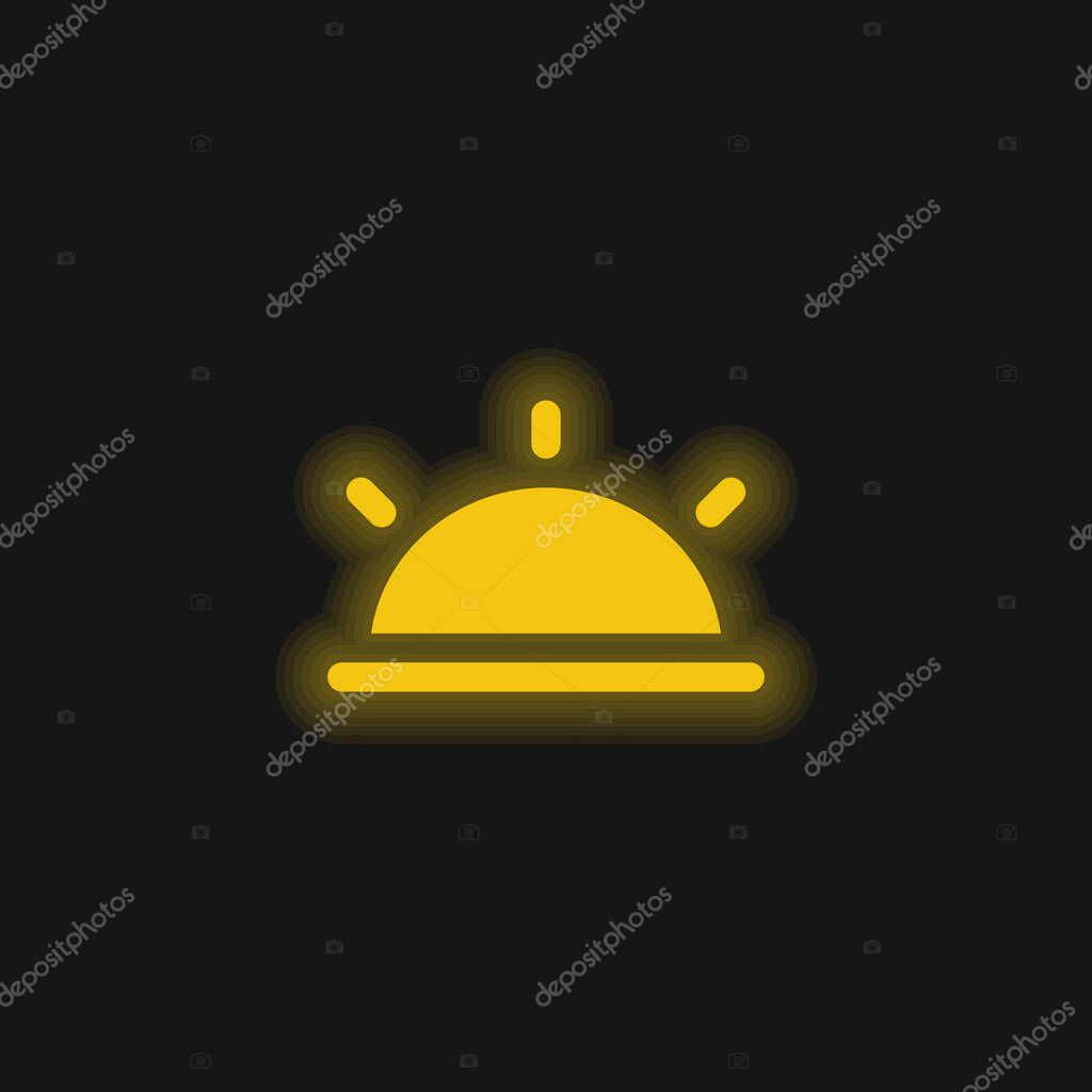 Black Half Sun yellow glowing neon icon