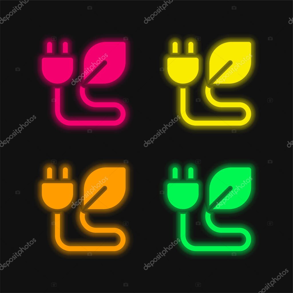 Bio Energy four color glowing neon vector icon