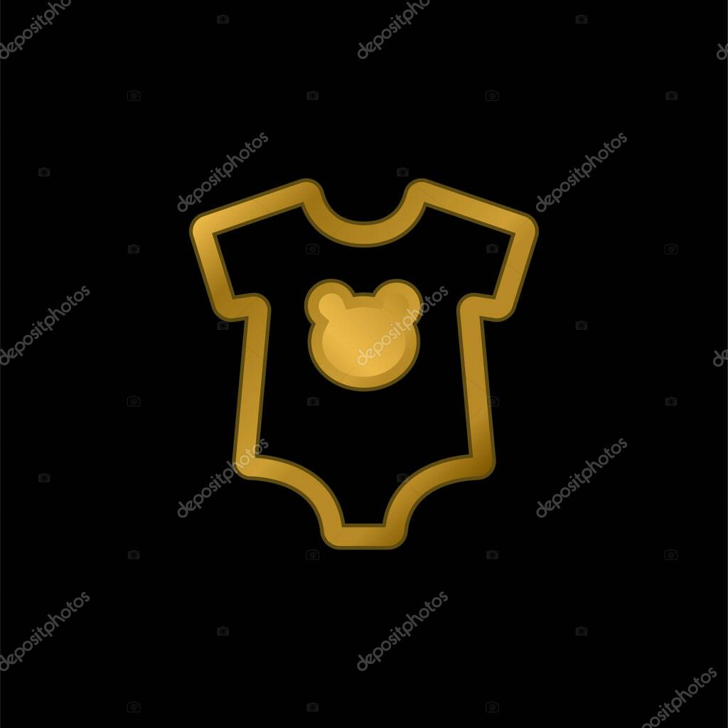 Baby Dummy With Bear Head Silhouette gold plated metalic icon or logo vector