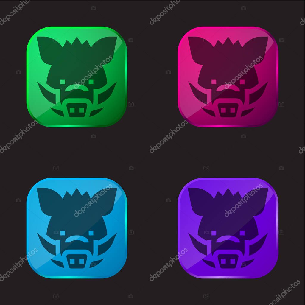 Boar four color glass button icon
