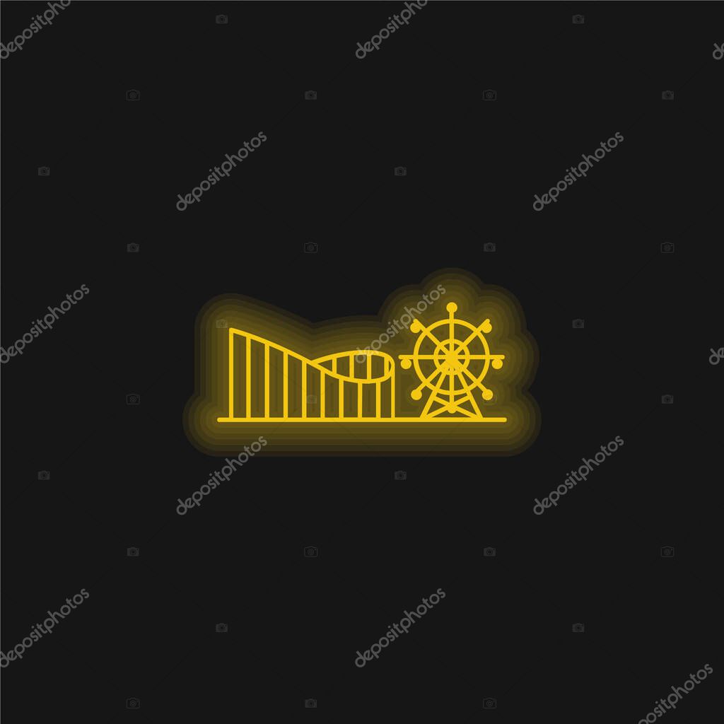 Amusement Park yellow glowing neon icon