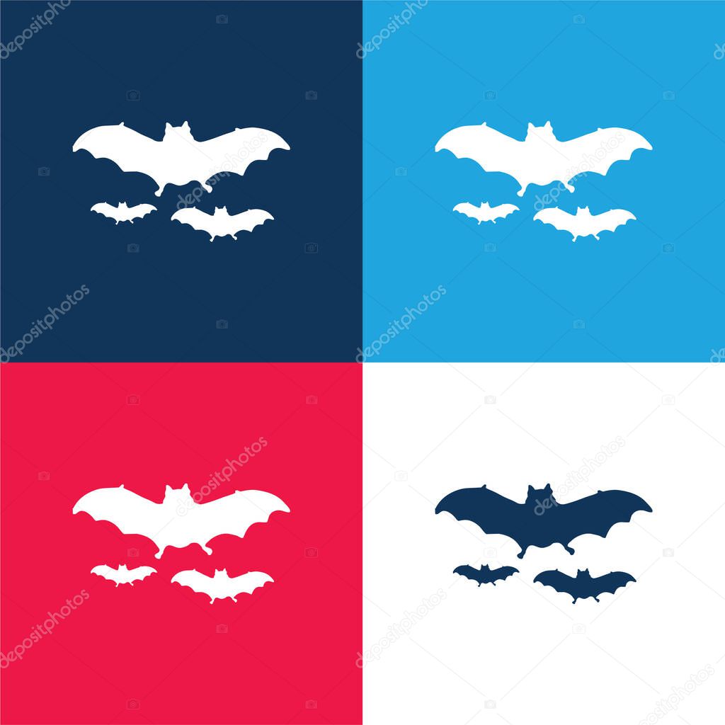 Bats Flying blue and red four color minimal icon set
