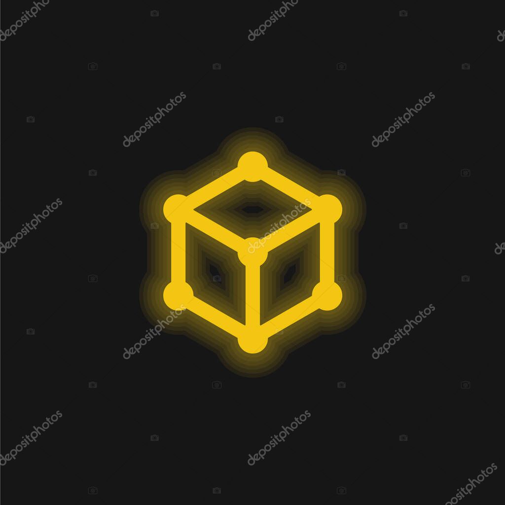 3D Cube yellow glowing neon icon