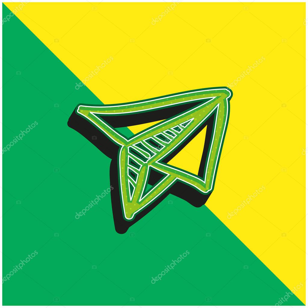 Airplane Toy Of Folded Paper Green and yellow modern 3d vector icon logo