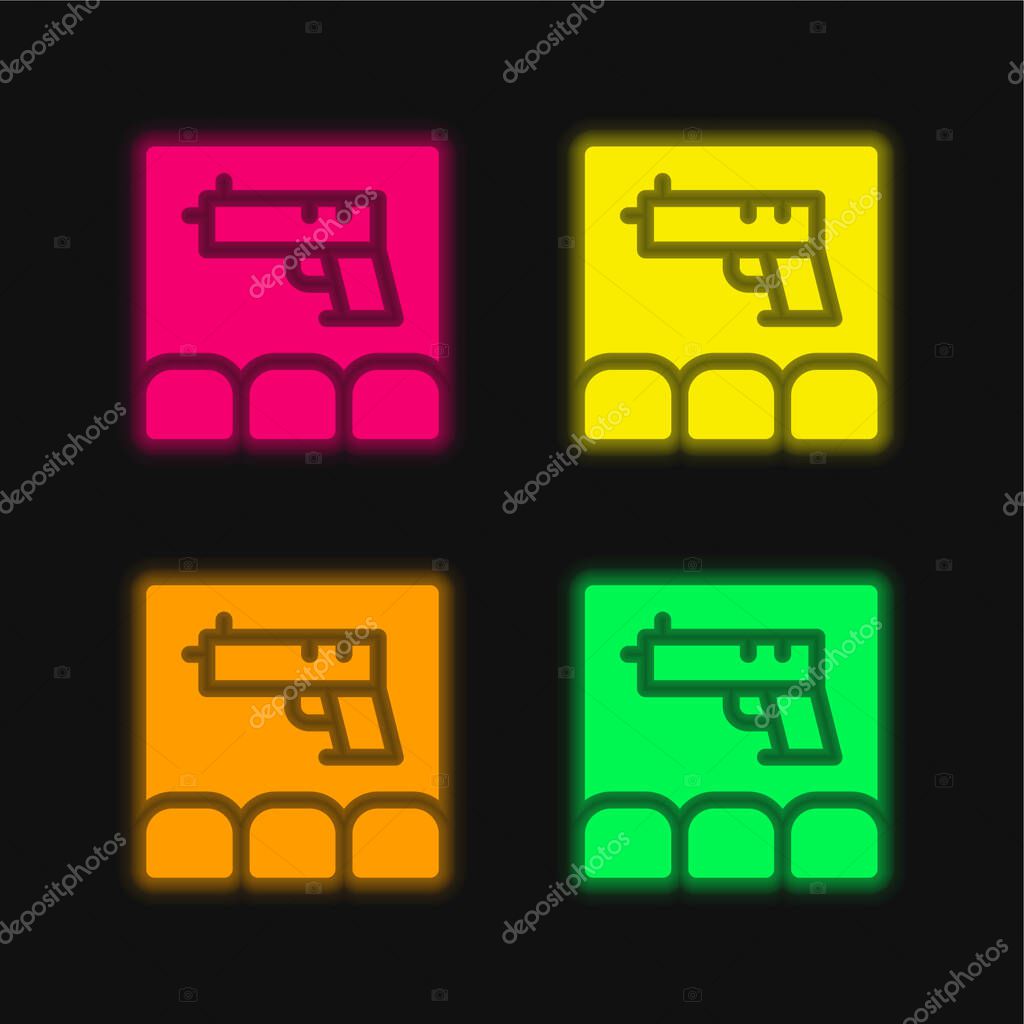 Action Movie four color glowing neon vector icon