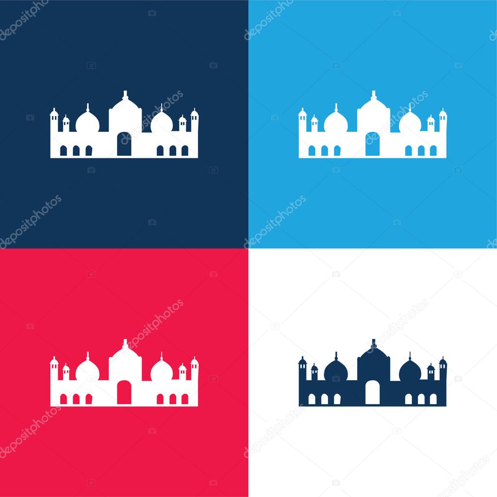 Badshahi Mosque blue and red four color minimal icon set