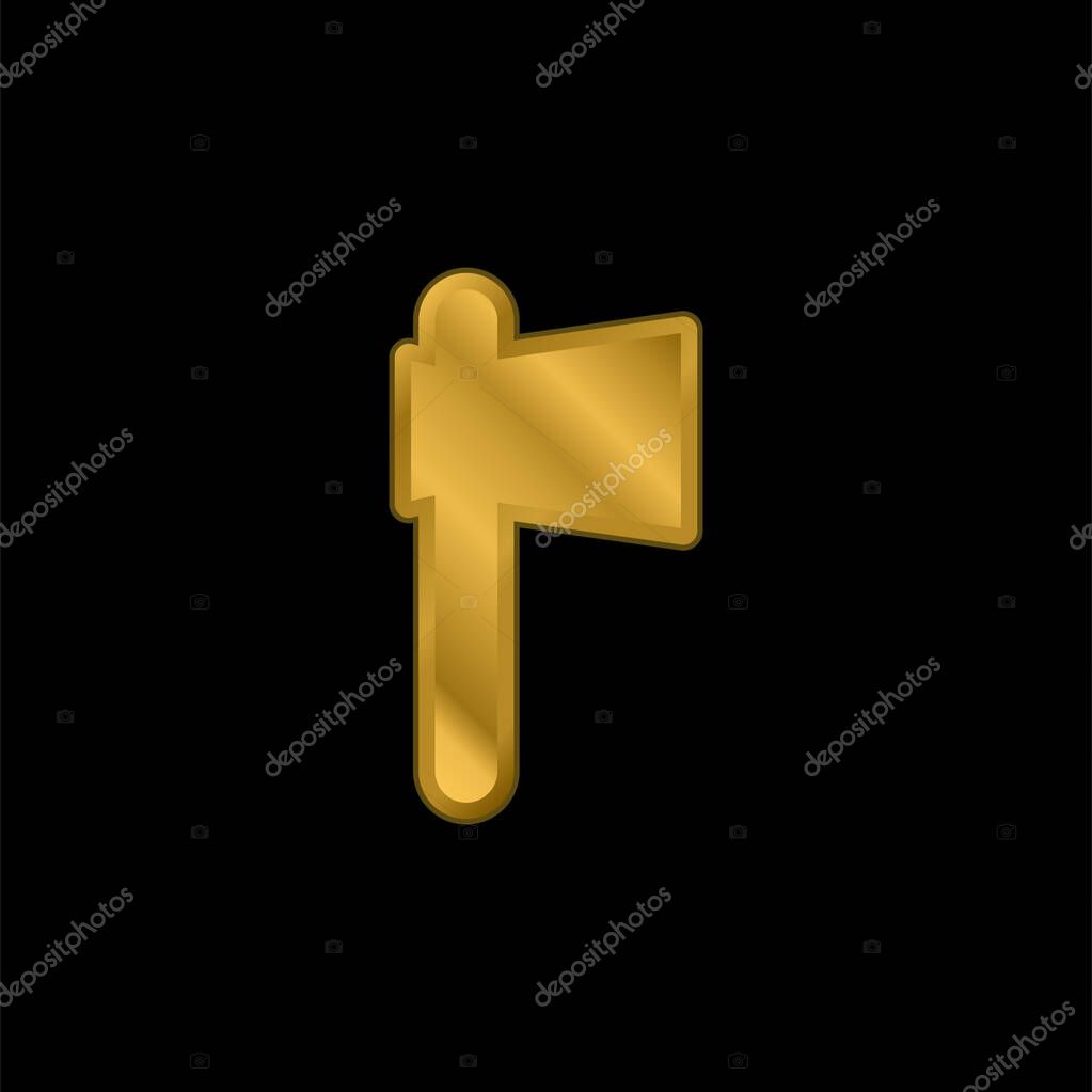 Battle Axe gold plated metalic icon or logo vector