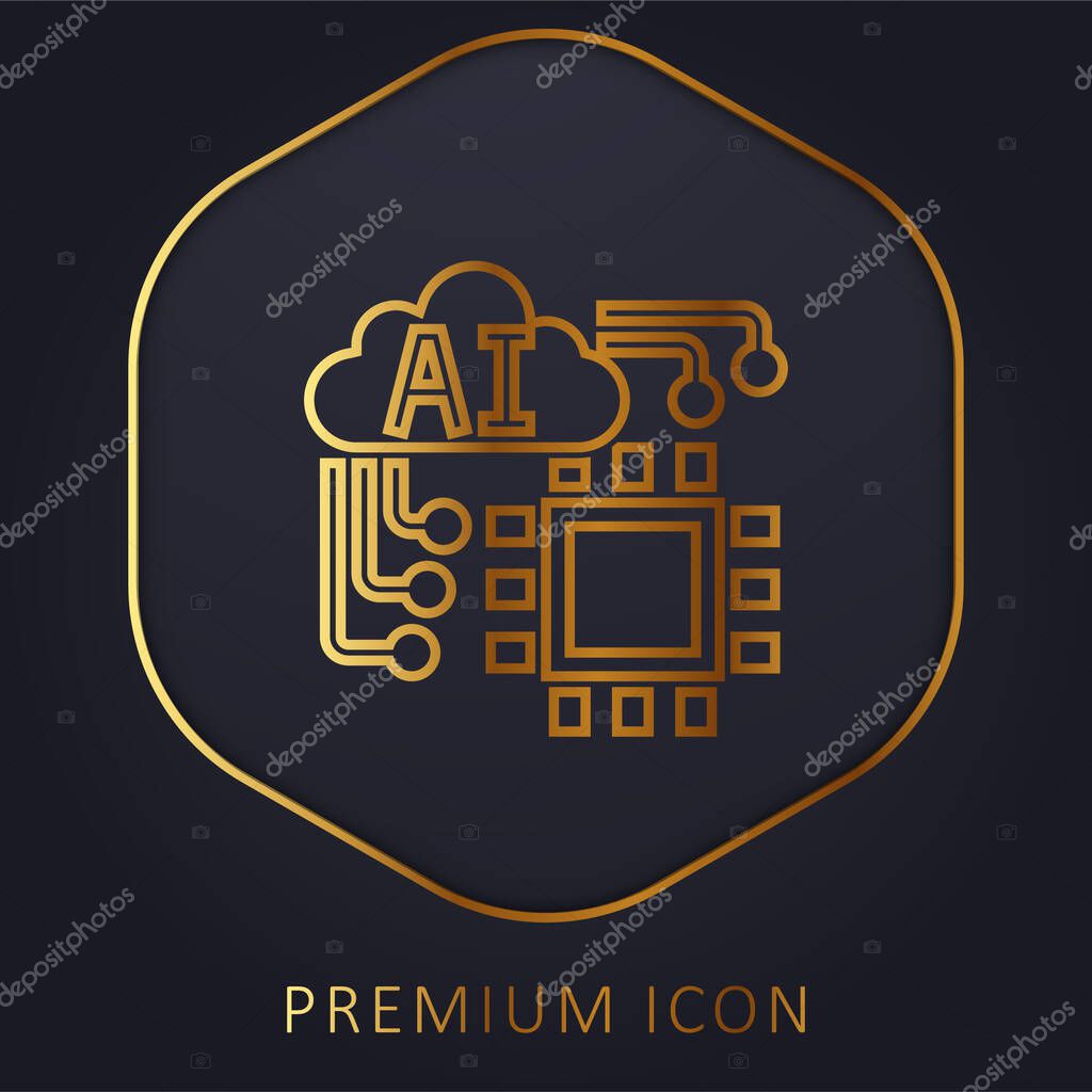 Artificial Intelligence golden line premium logo or icon