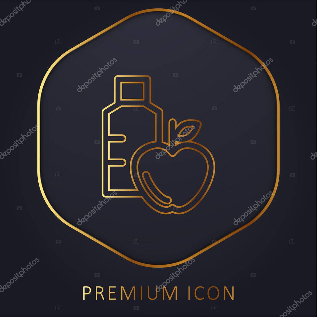 Apple And Water Bottle golden line premium logo or icon