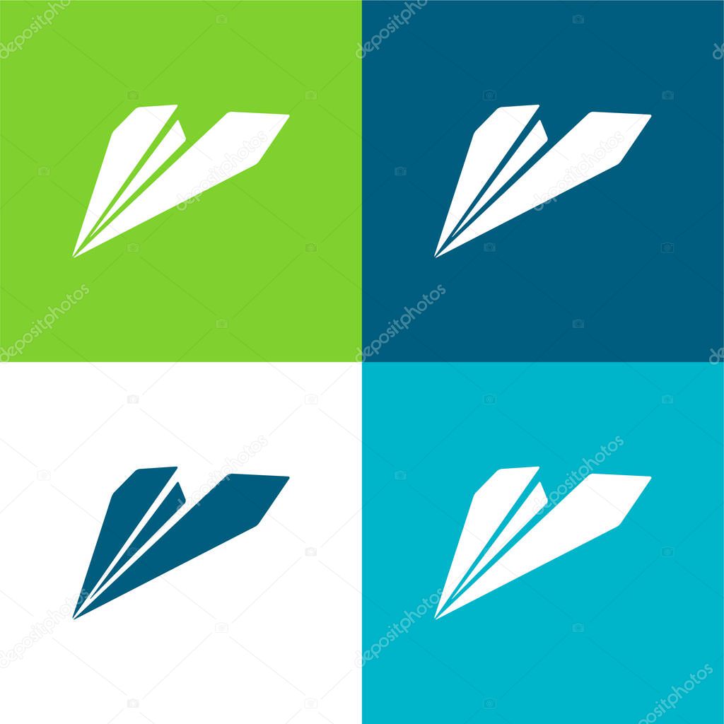 Black Origami Plane Flat four color minimal icon set