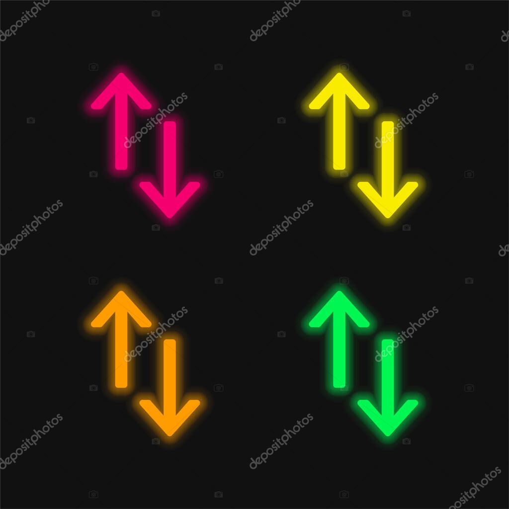 Arrows four color glowing neon vector icon