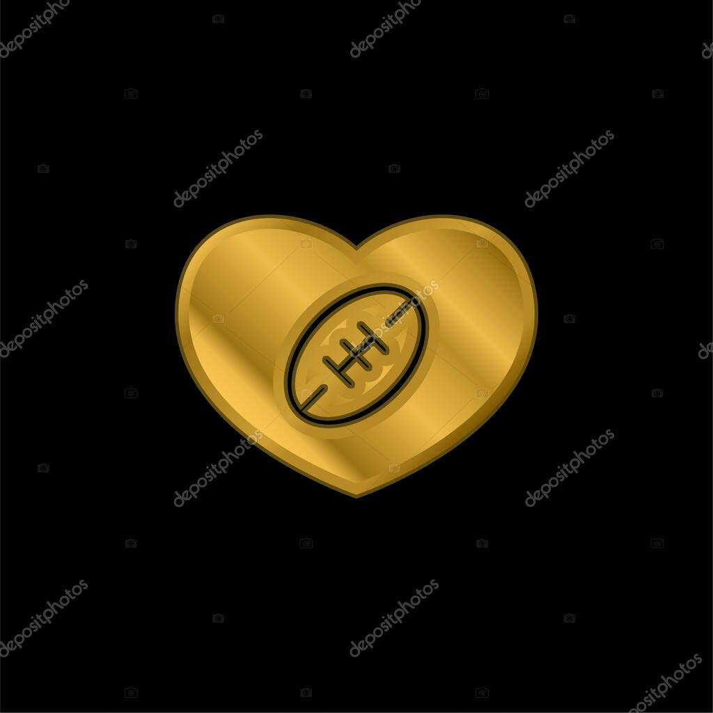 American Football Heart gold plated metalic icon or logo vector