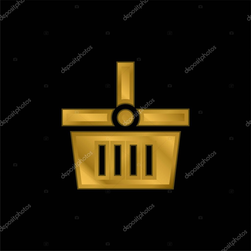 Basket gold plated metalic icon or logo vector
