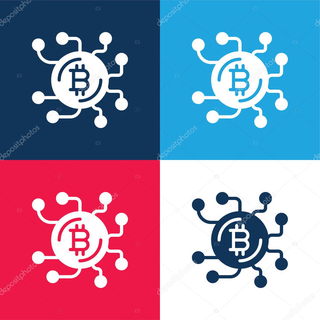 Bitcoin blue and red four color minimal icon set