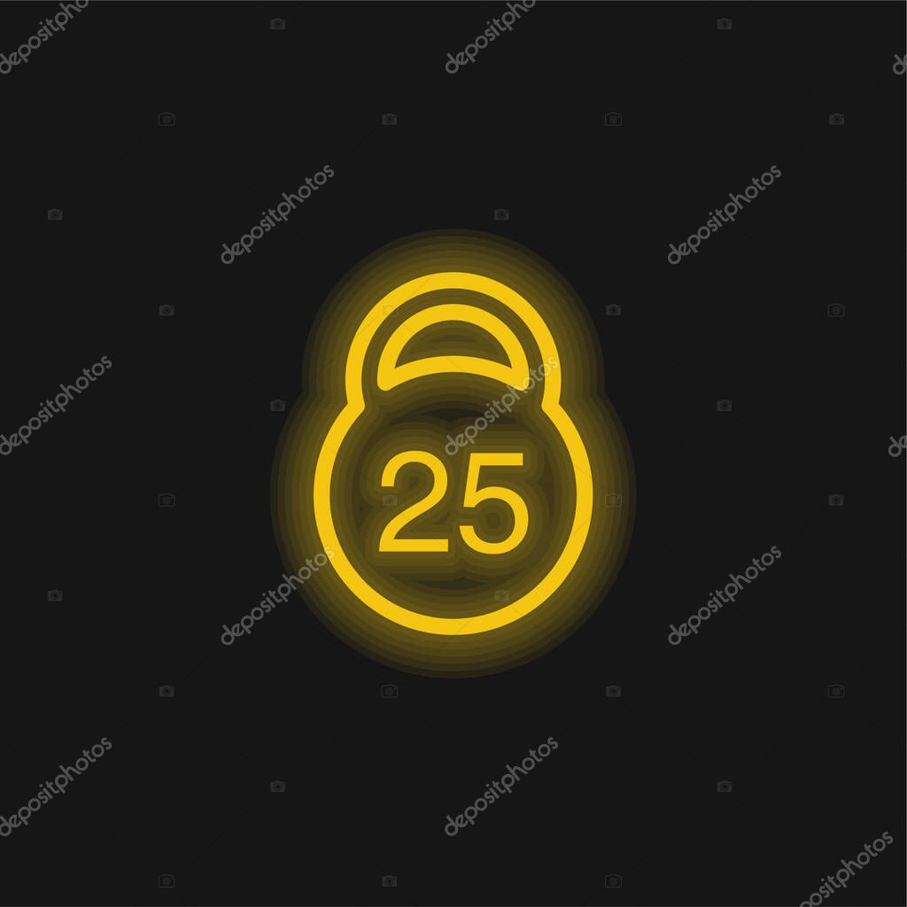 25 Kilos Weight yellow glowing neon icon