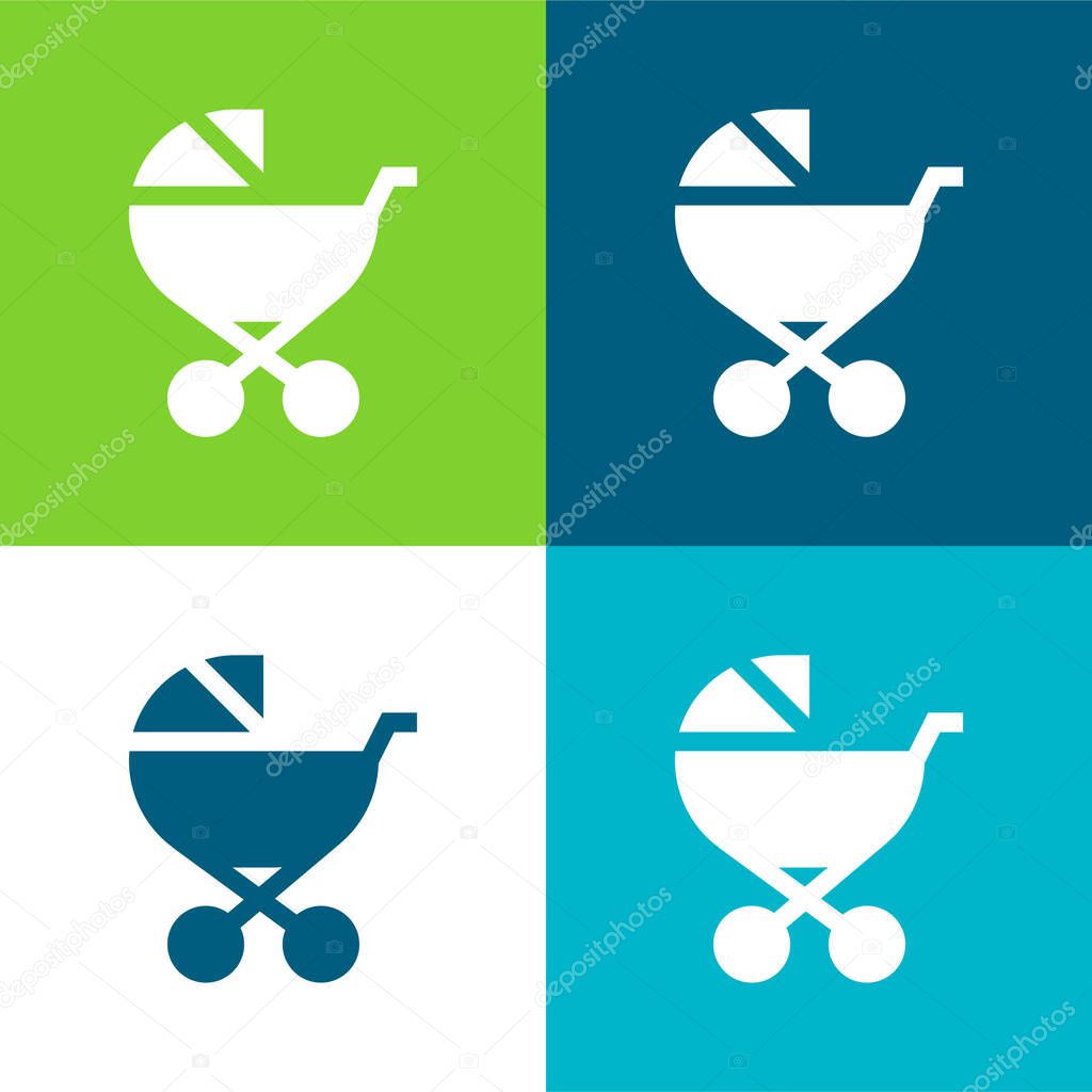Baby Stroller Flat four color minimal icon set