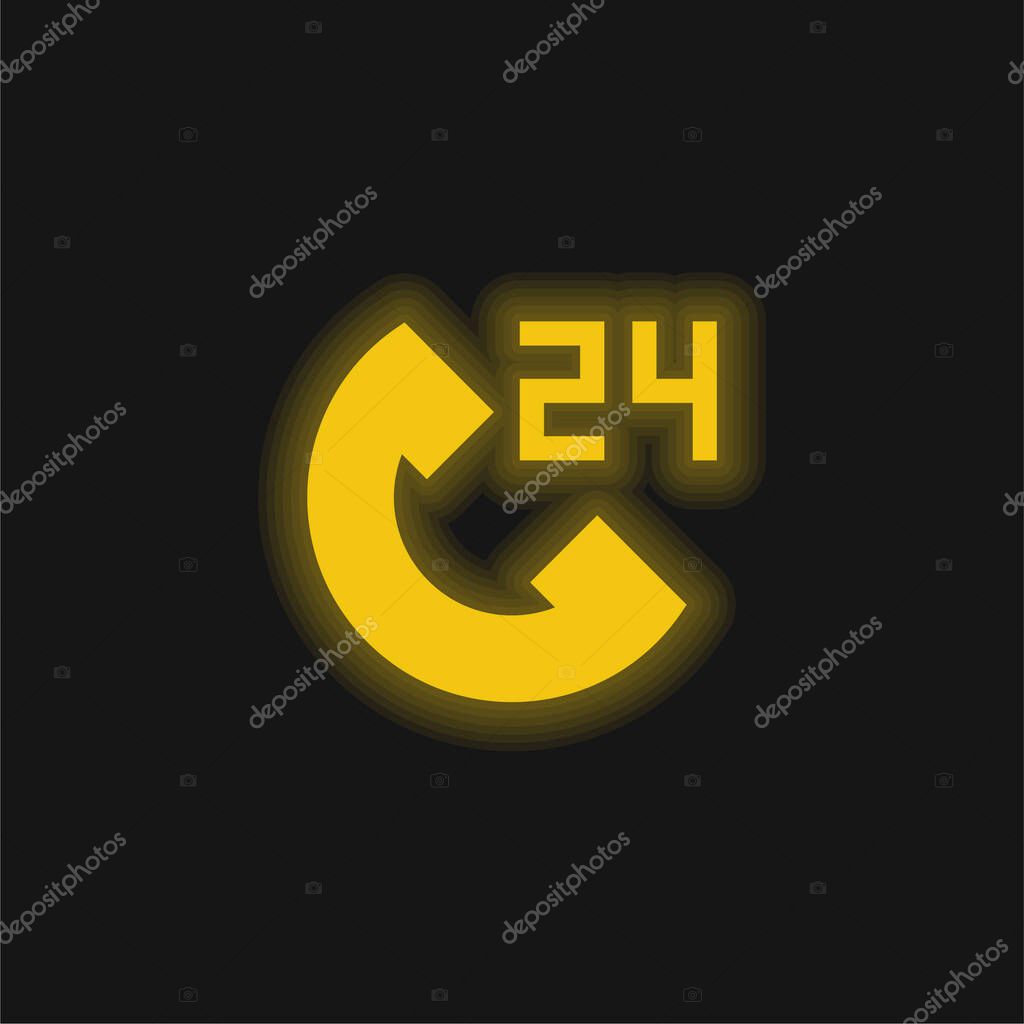 24h yellow glowing neon icon