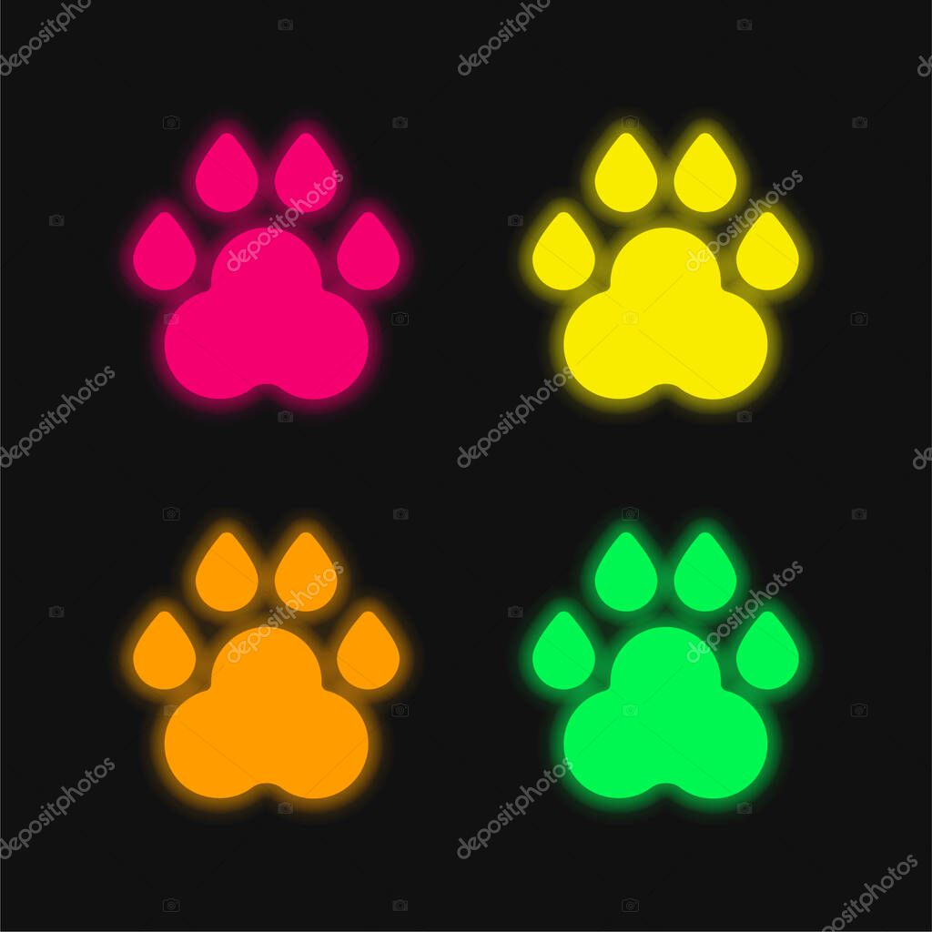 Animal Track four color glowing neon vector icon