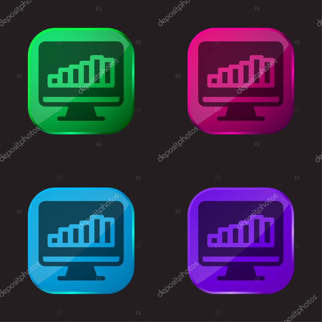 Bar Graph On Screen four color glass button icon