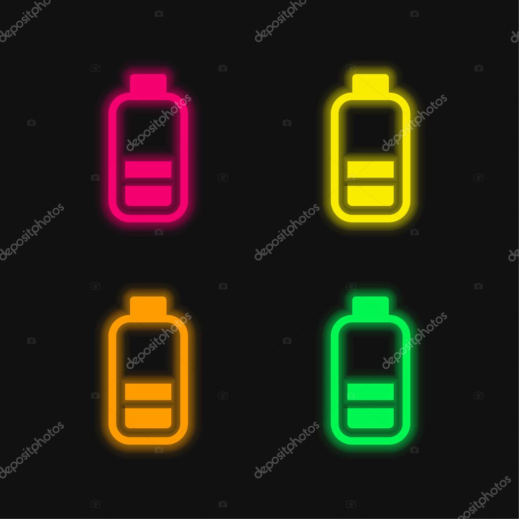Battery With Two Bars four color glowing neon vector icon