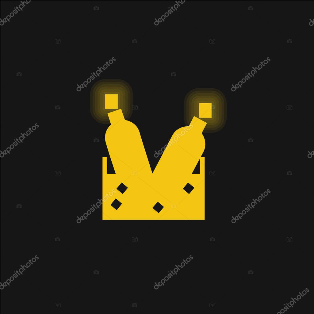 Bottles With Ice Cubes yellow glowing neon icon