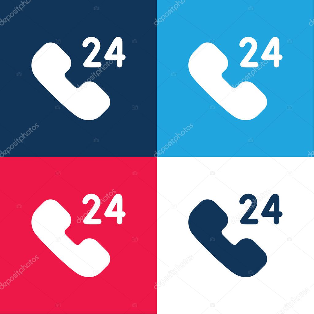 24 Hours Support blue and red four color minimal icon set
