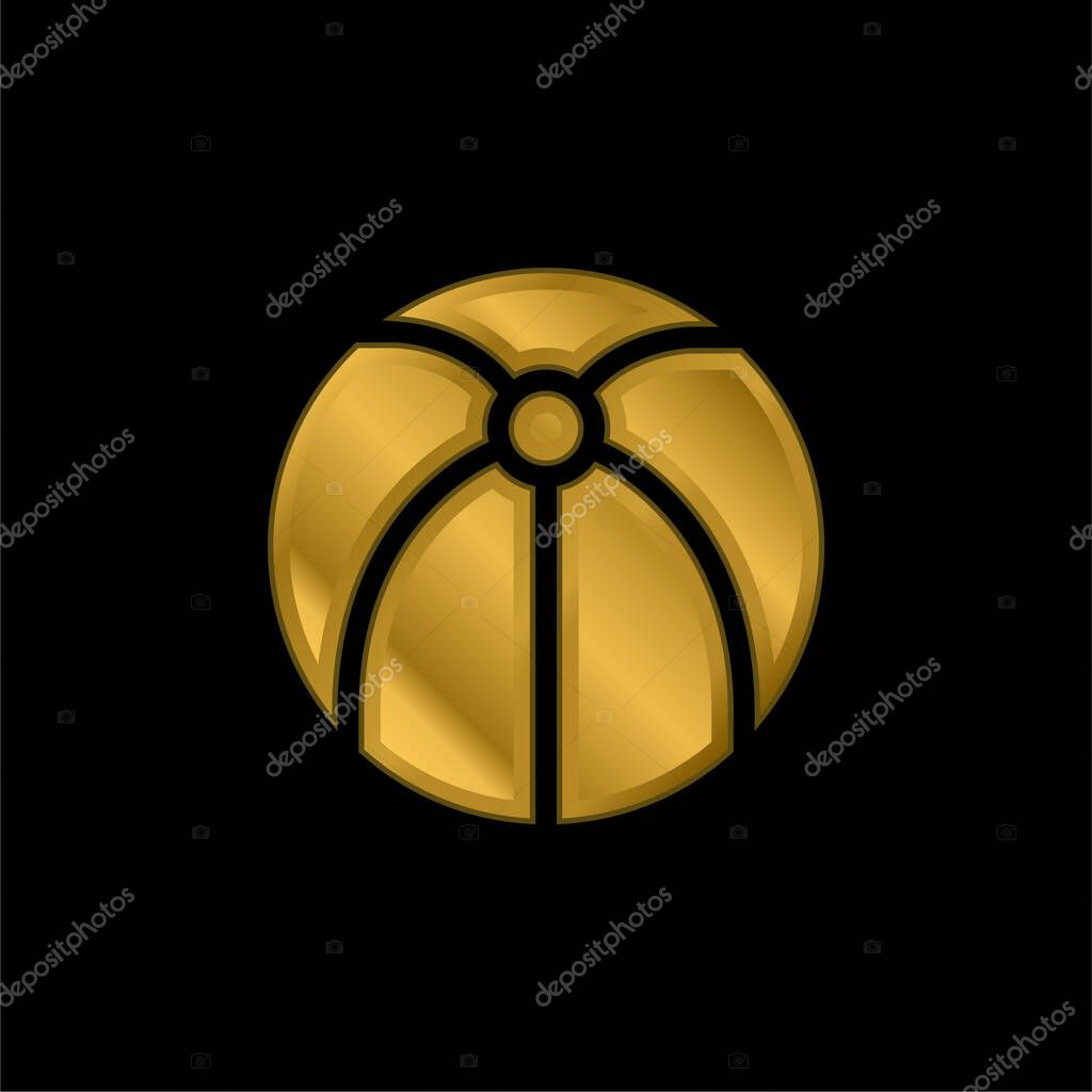 Beach Ball gold plated metalic icon or logo vector