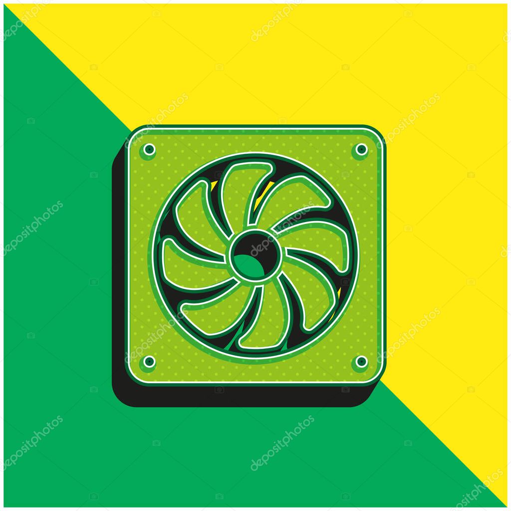 Big Electric Fan Green and yellow modern 3d vector icon logo