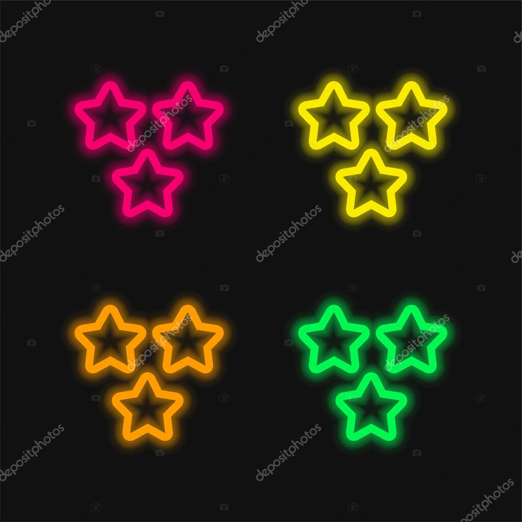 3 Stars Outlines four color glowing neon vector icon
