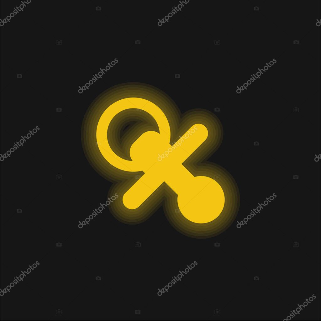 Baby Pacifier yellow glowing neon icon