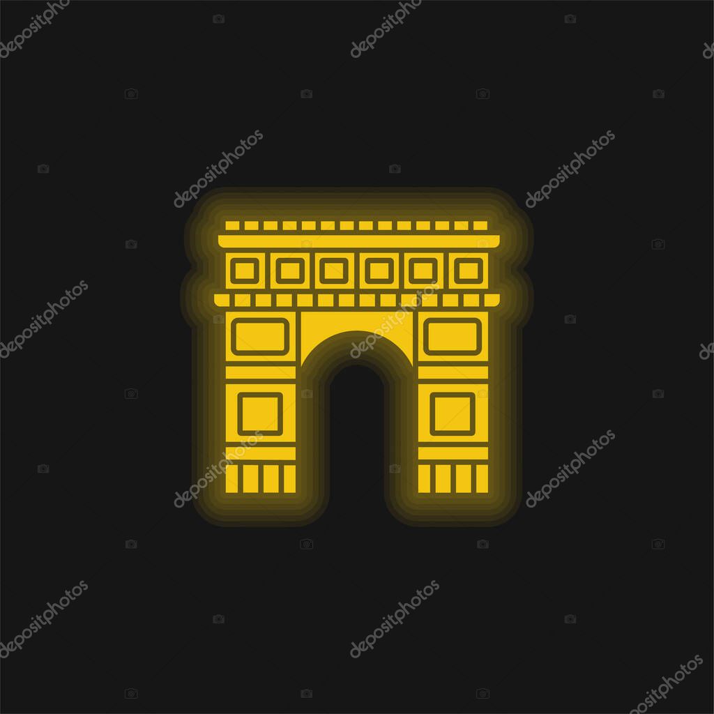 Arc De Triomphe yellow glowing neon icon