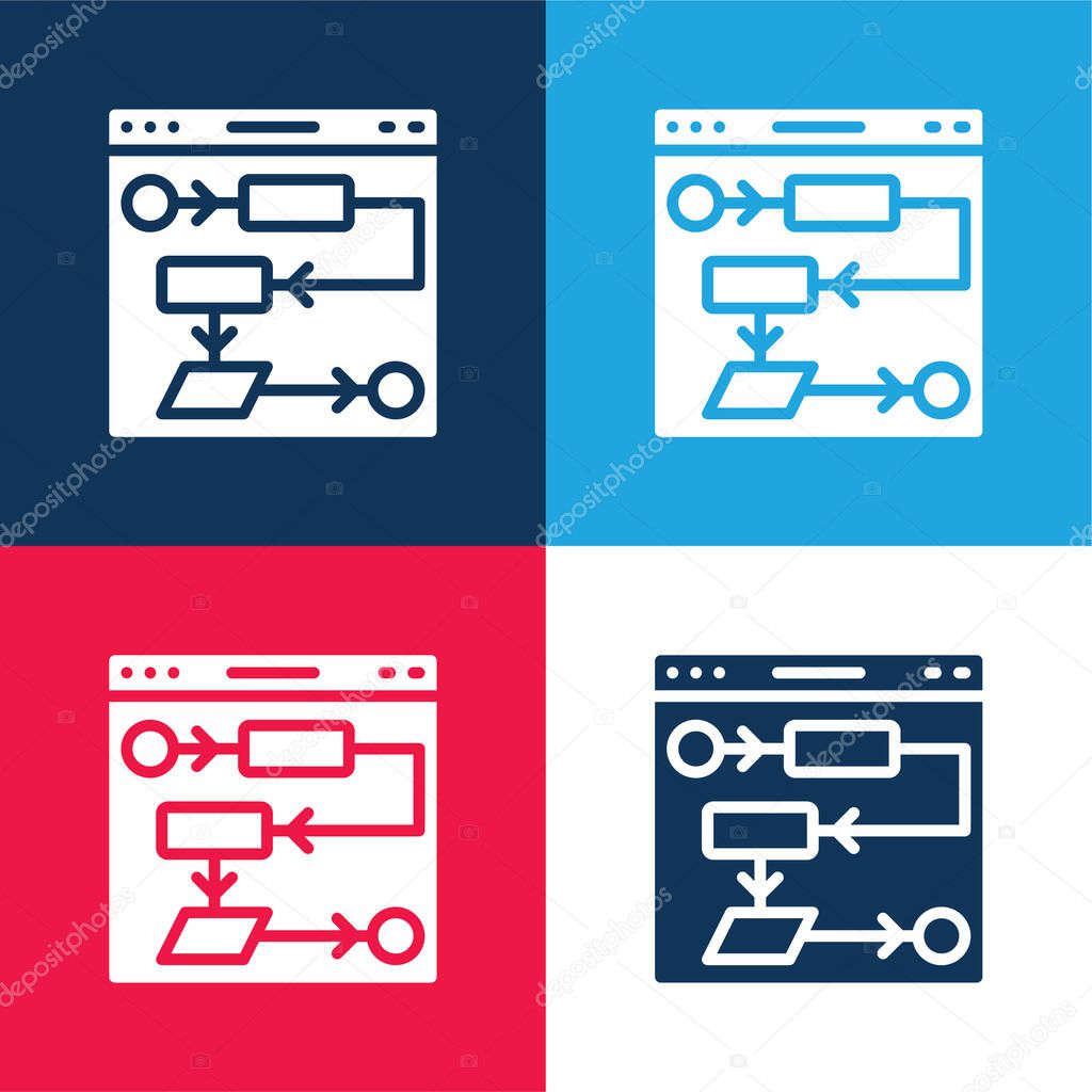 Algorithm blue and red four color minimal icon set