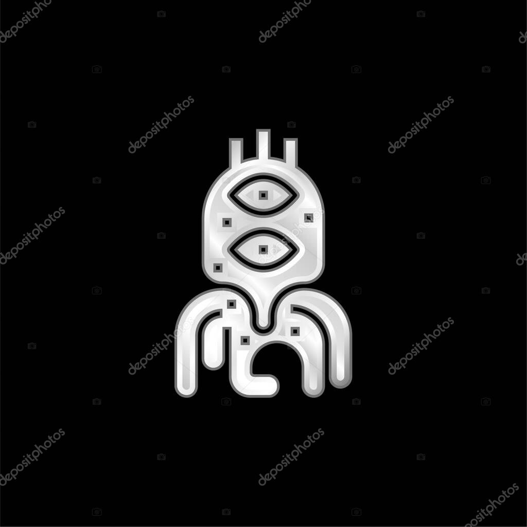 Alien silver plated metallic icon