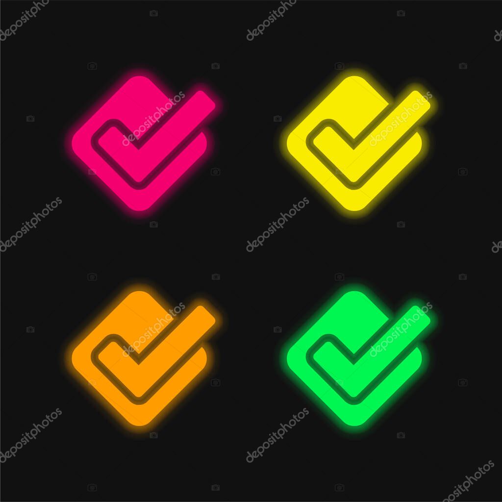 Accept four color glowing neon vector icon