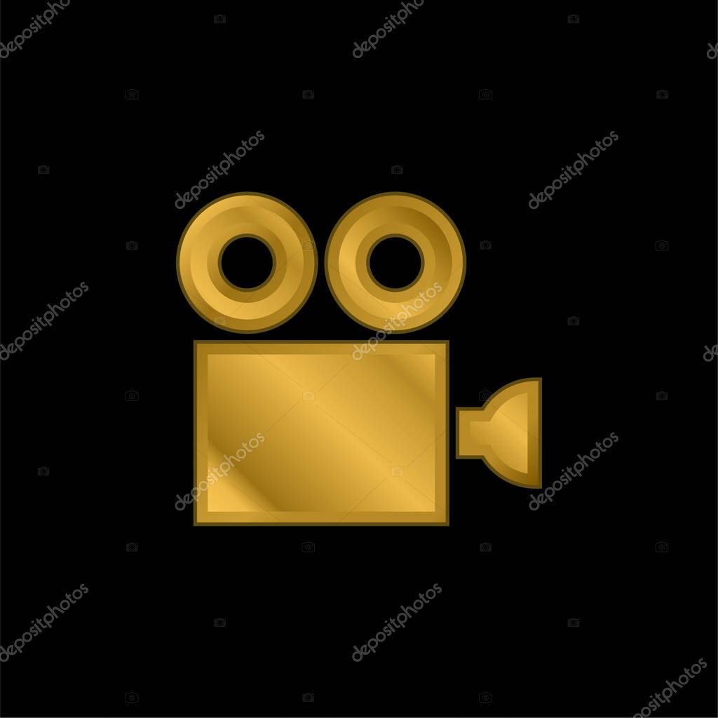 Antique Cinema Camera gold plated metalic icon or logo vector