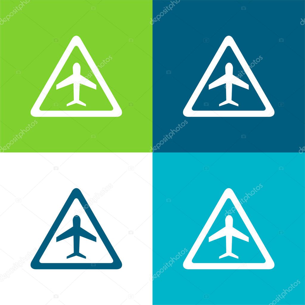 Airport Traffic Triangular Signal Of An Airplane Flat four color minimal icon set