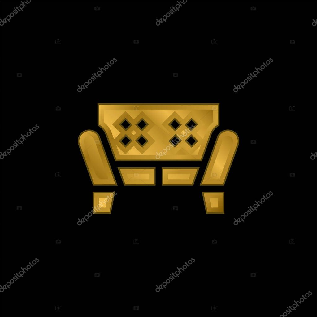 Armchair gold plated metalic icon or logo vector