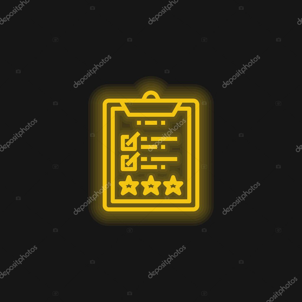 Assessment yellow glowing neon icon