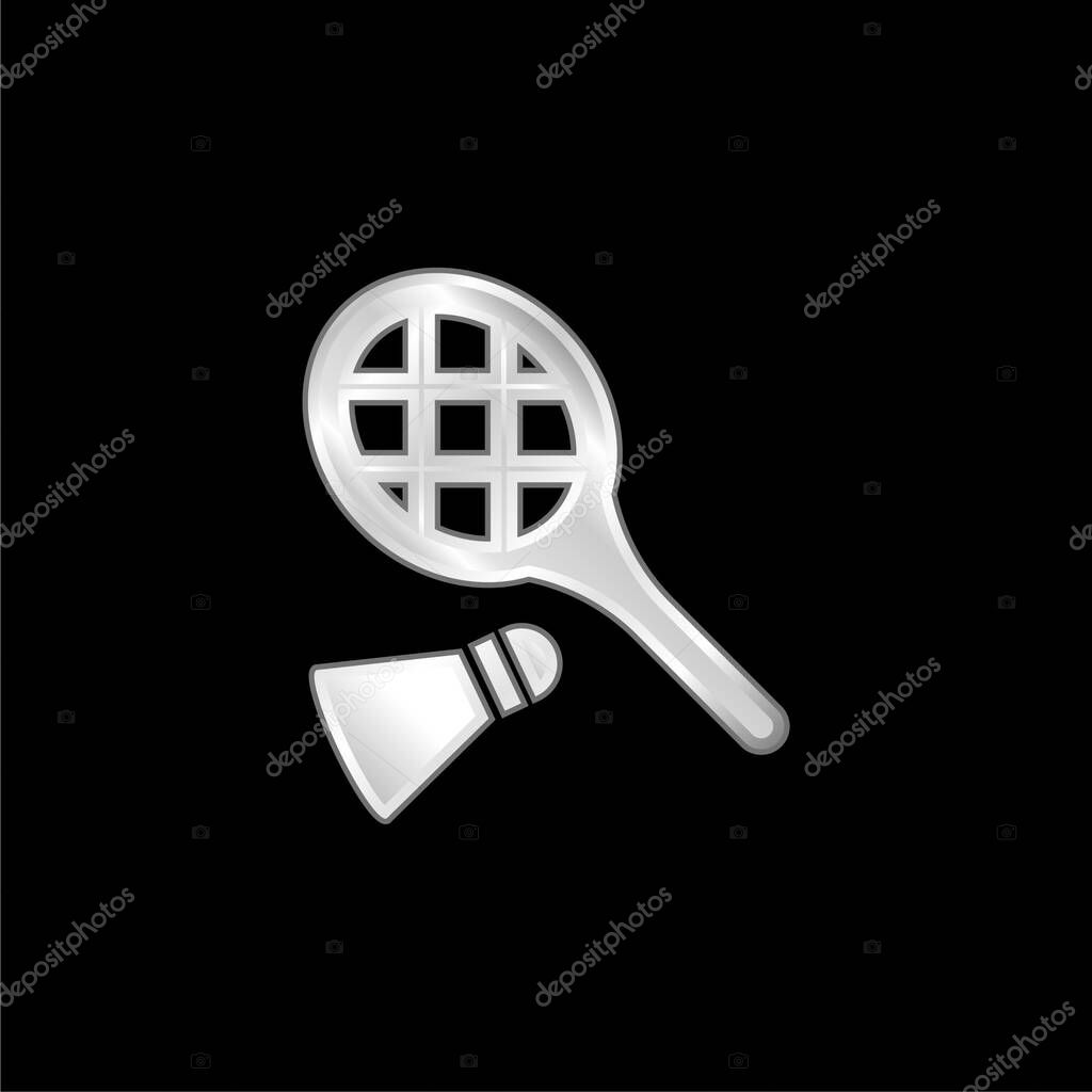 Badminton RAcket And Feather silver plated metallic icon