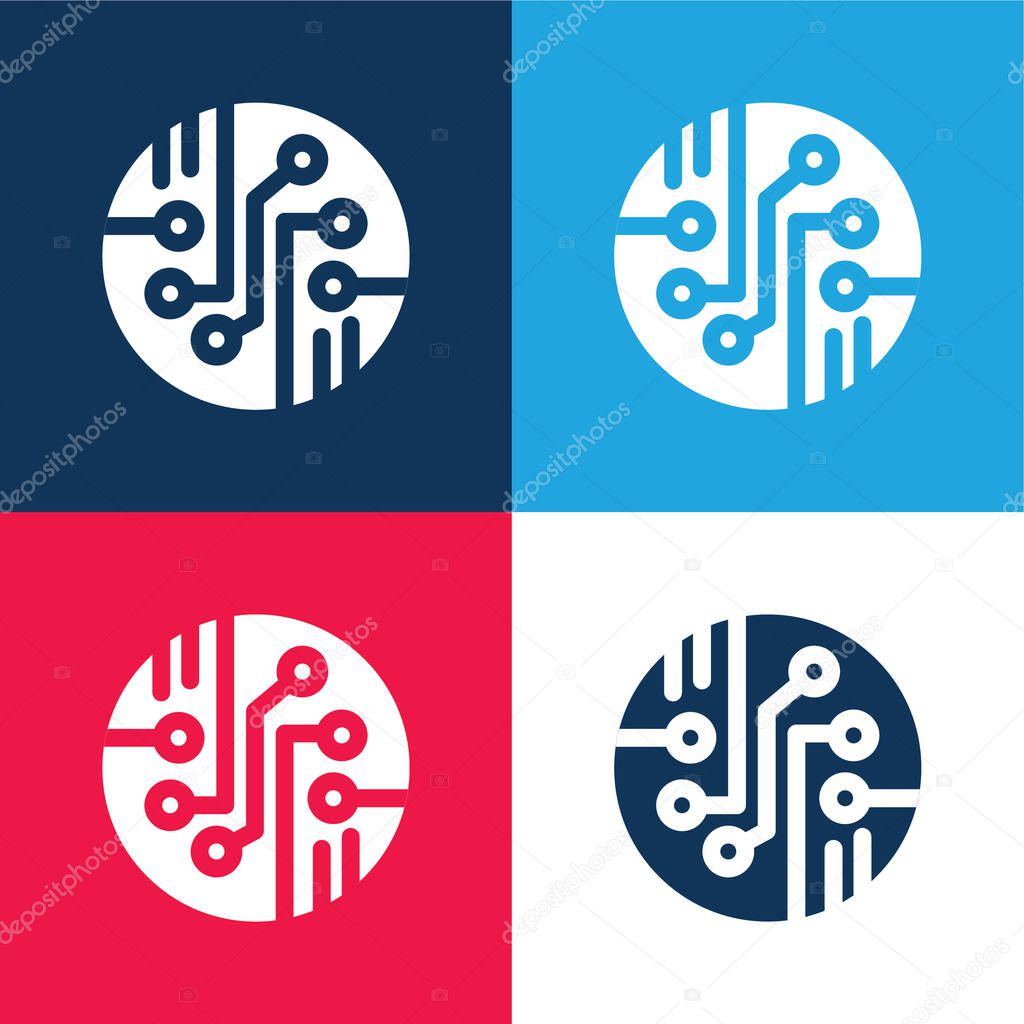 Bio Sensor blue and red four color minimal icon set