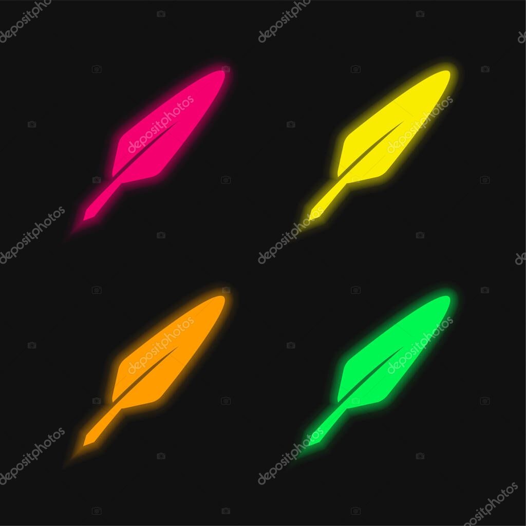 Bird Feather four color glowing neon vector icon