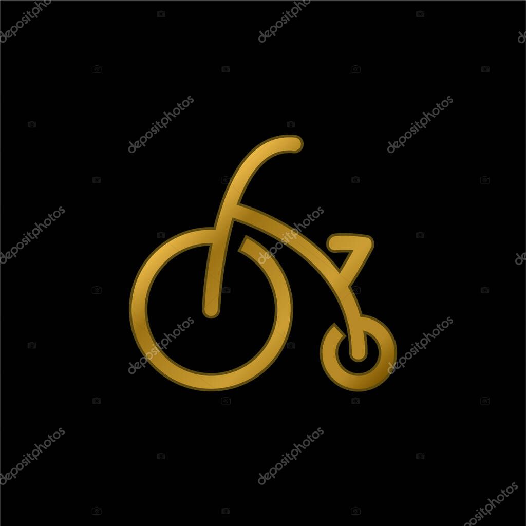 Baby Bike With Training Wheels gold plated metalic icon or logo vector