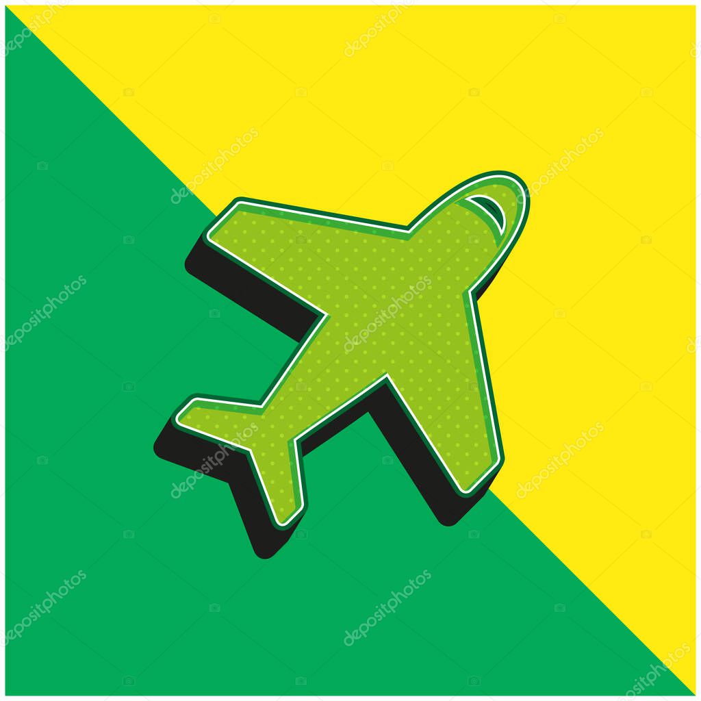 Airplane From Top View Green and yellow modern 3d vector icon logo