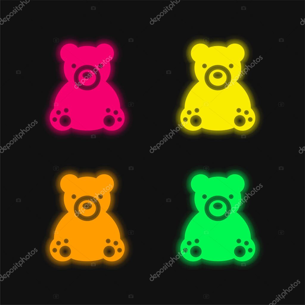 Bear four color glowing neon vector icon