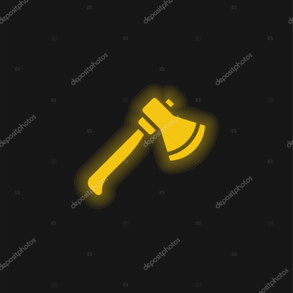Axe yellow glowing neon icon