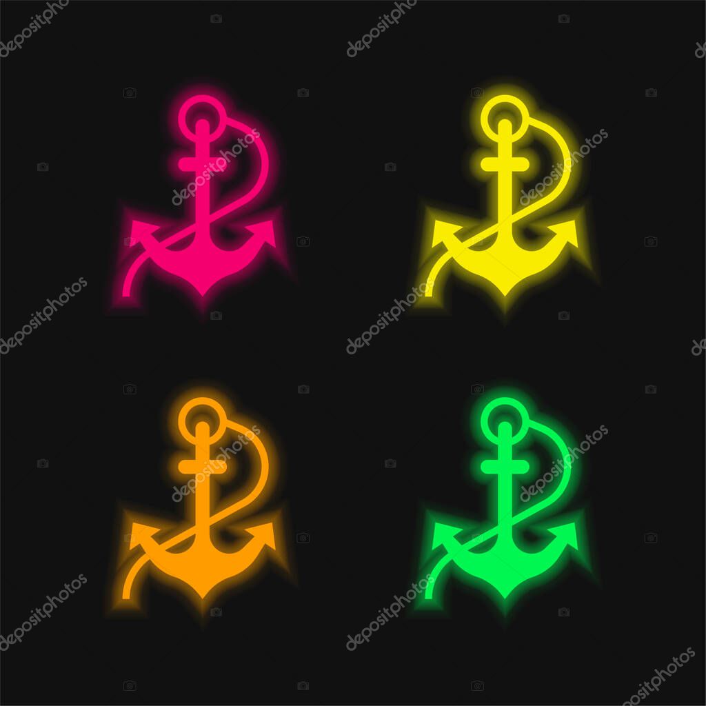 Anchor four color glowing neon vector icon